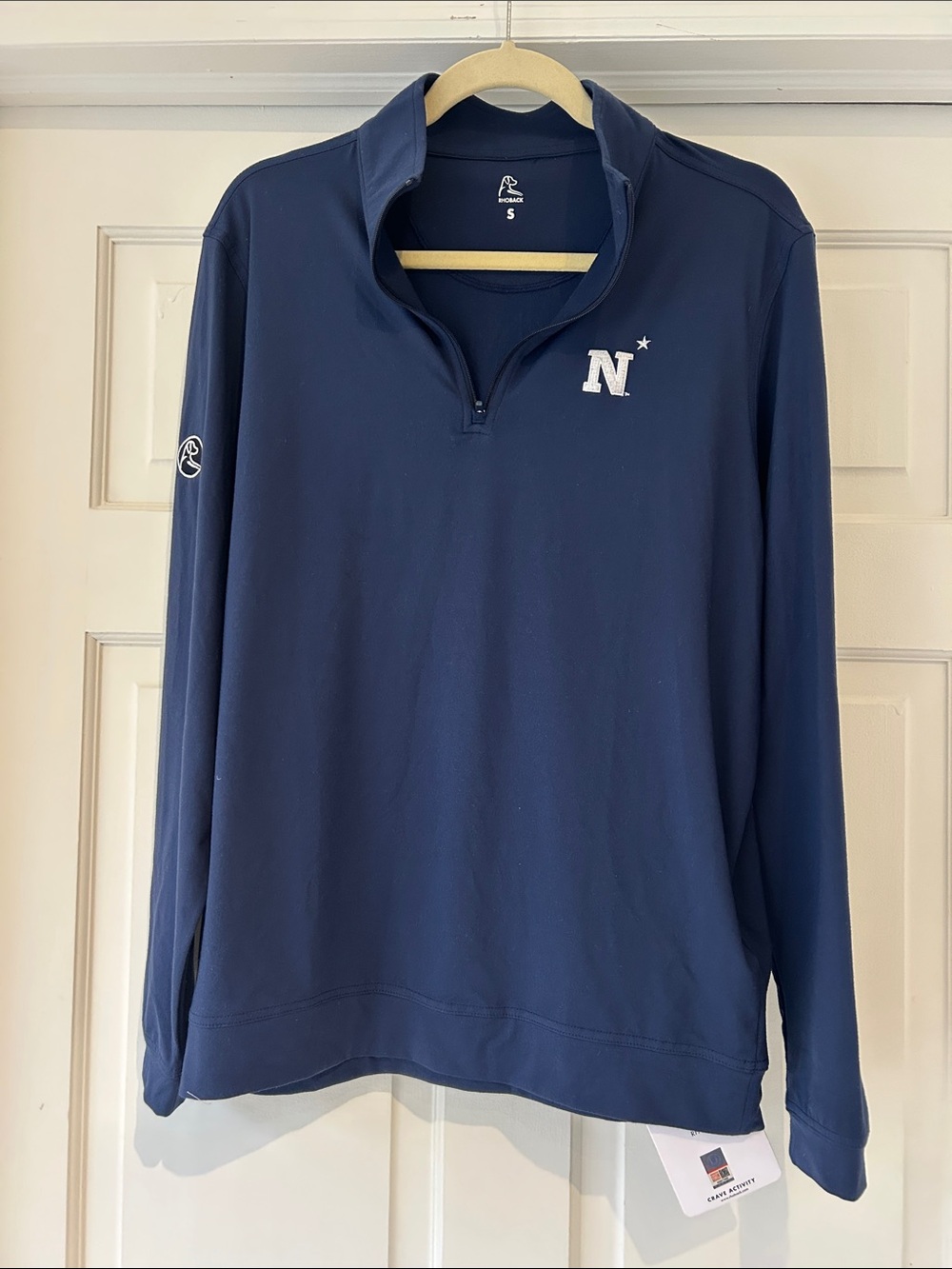 Rhoback Navy Quarter-Zip Pullover with Embroidered N, size S, NWT